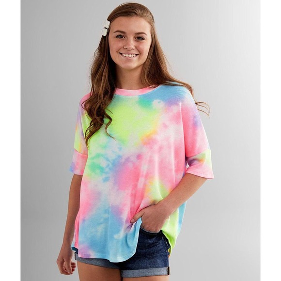 Cherish Tops - Cherish Tie Dye Boxy Dolman 70's Waffle Knit Oversized Top Women Sz Large